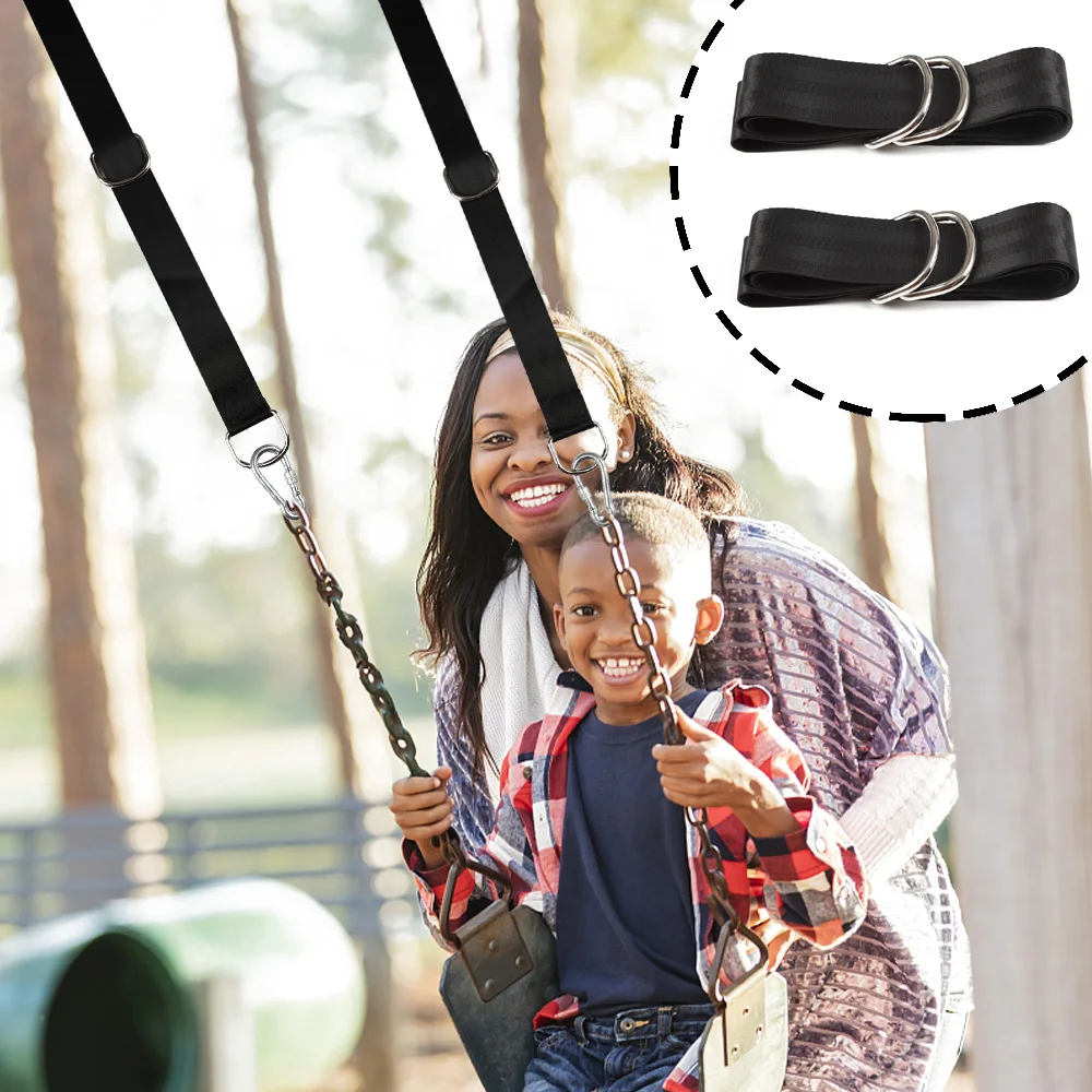 2X  2 meter Tree Swing Straps Hanging Kit Camping Hammock Accessories Black