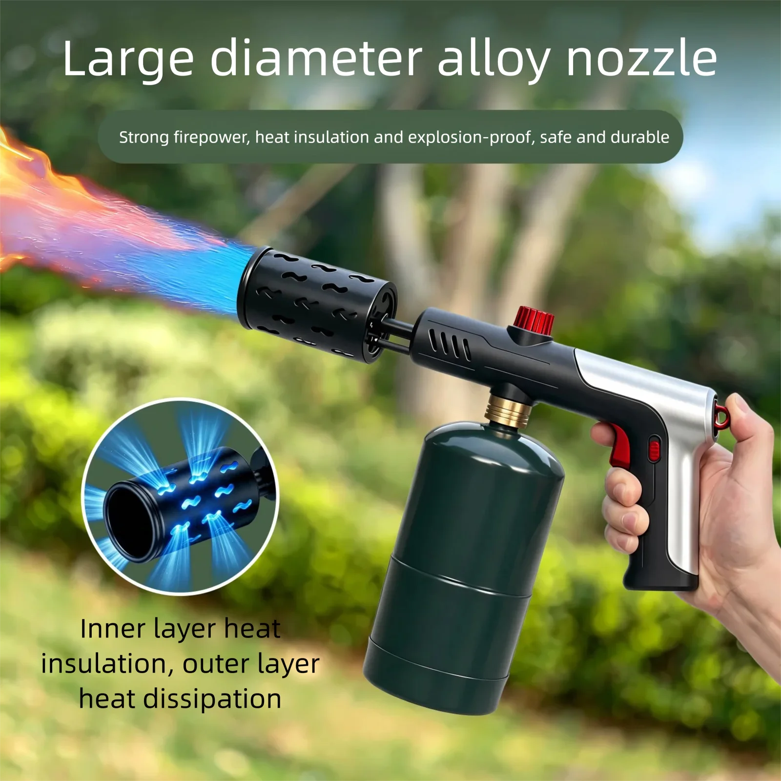Large Cooking Blow Gun with Safety Lock Propane Kitchen Food Torch Head for Grill Outdoor BBQ - Tank Not Included