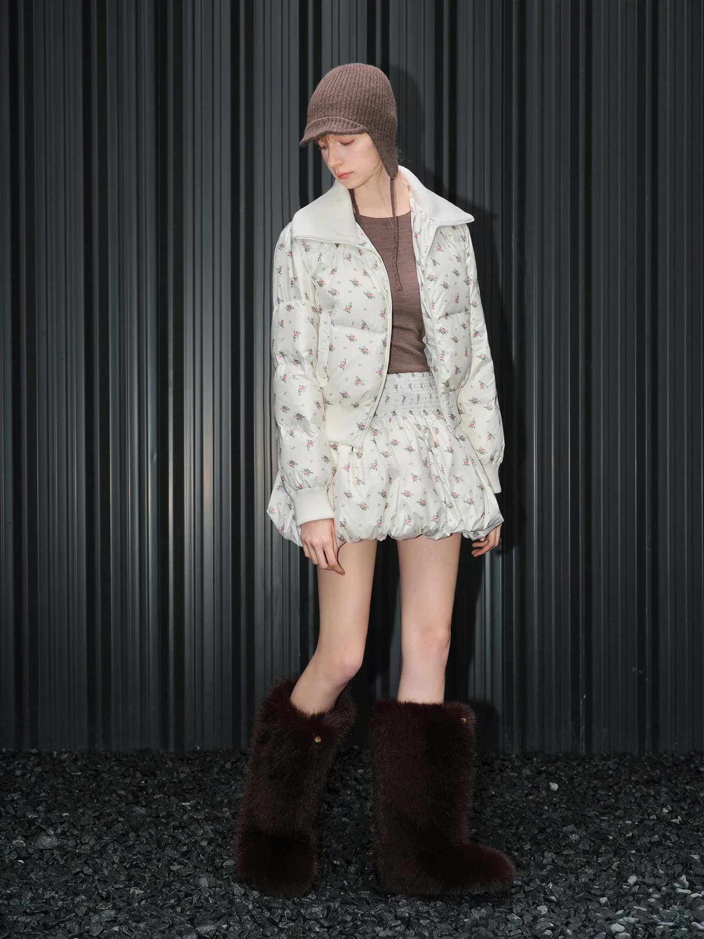 جاكيت نسائي شتوي جديد بطبعة زهور بيضاء، ياقة مصممة، أزياء الشارع الراقية، دافئ، أكمام طويلة، سحاب