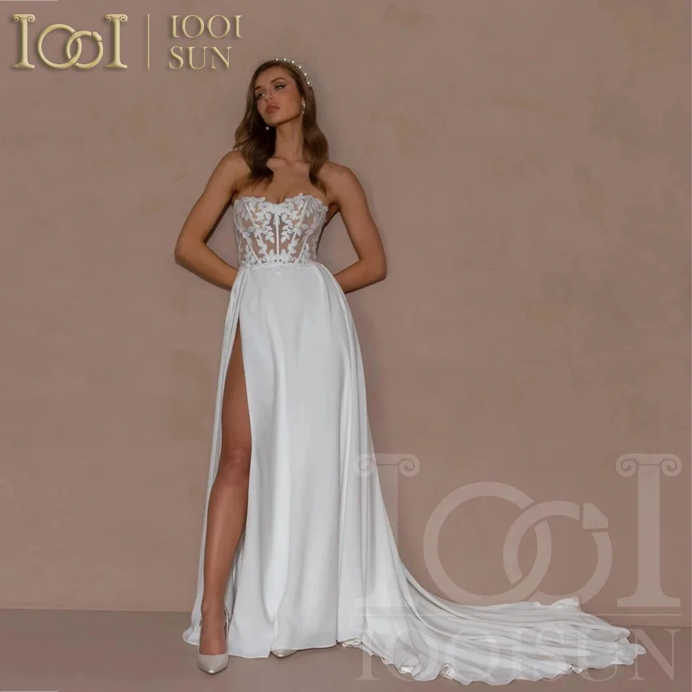 IOOISUN Customized Side Slit Wedding Dresses for Women Soft Sweetheart Bridal Gown Beach Wedding Party Dress Vestidos De Novia