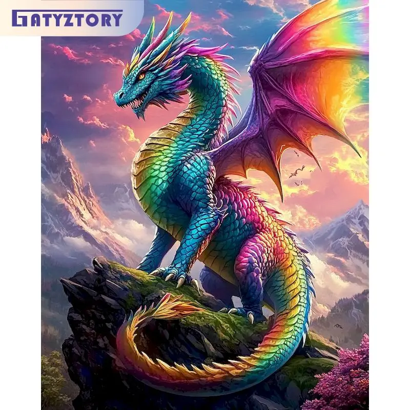 

GATYZTORY Painting By Numbers Colorful Dragon Animals Adult Acrylic Kit DIY Acrylic Paint Canva Artwork Canva Art Gift