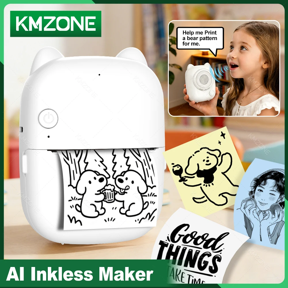 

Портативный мини-принтер AI Voice, термопринтер без чернил для создания стикеров с голосовым управлением, генерацией фото и функцией умного обучения, идеален