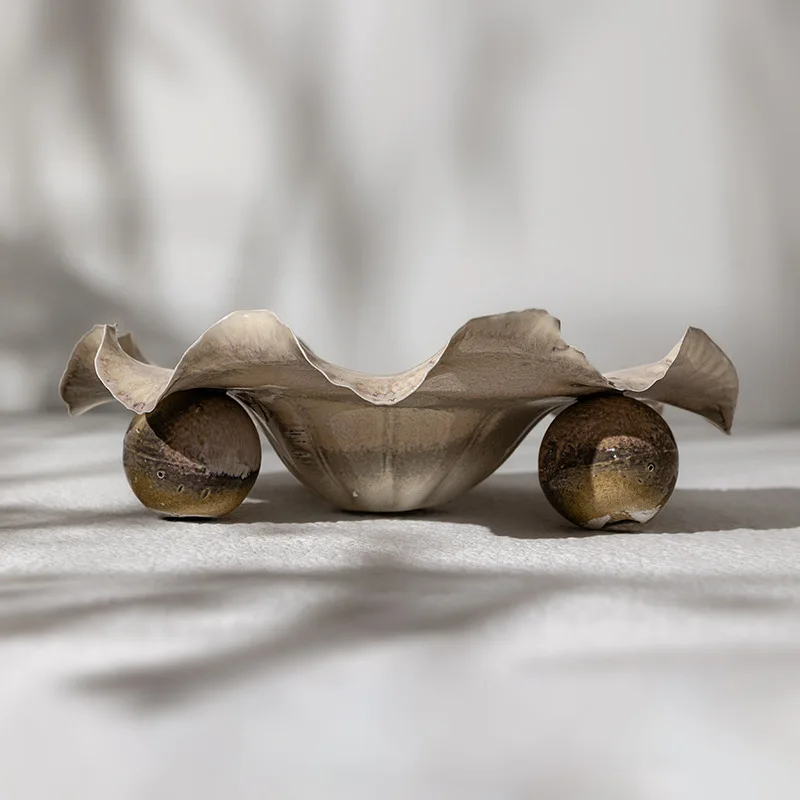 زخرفة طبق فاكهة سيراميك صيني جديد، خزانة مشروبات لغرفة المعيشة، ديكور منزلي ناعم، تخزين مزجج مصنوع يدويًا #3