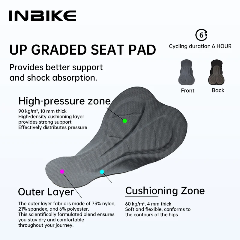 INBIKE Men's Cycling Shorts Bike Shorts Cycling Duration 6 Hour Padded Road Bike Biking Pants Bicycle Tights With Side Pockets - Image 2