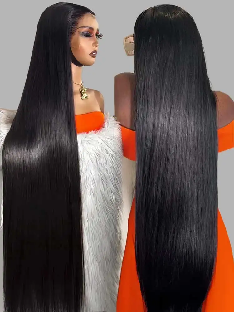 13x4 13x6 Hd Bone Straight Transparent Lace Front Wig Human Hair 40 Inch Pre Plucked Lace Frontal Wigs 250 Density