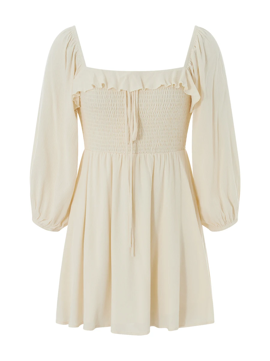 Mini Robe Cami Blanche à Manches sulfpour Femme, Col Carré, à Volants, à la Mode, Été