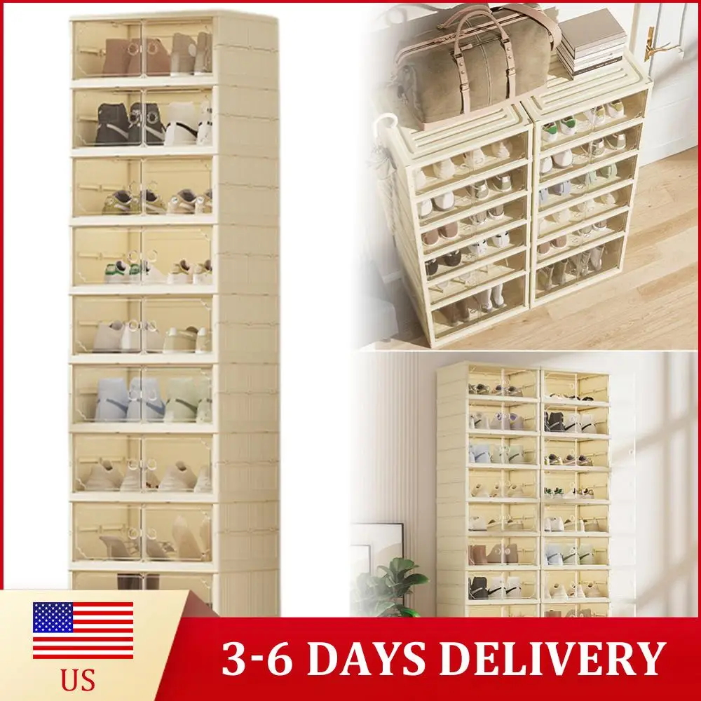 

Большой контейнер для обуви, прозрачный шкаф для хранения обуви, складной, легко собираемый, штабелируемый, для кроссовок