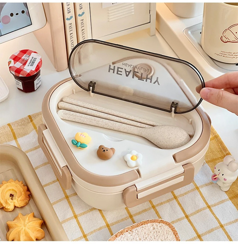 Cute Portable Lunch Box With Compartment For Girls School Kids Plastic Picnic Bento Box Microwave Food Storage Containers