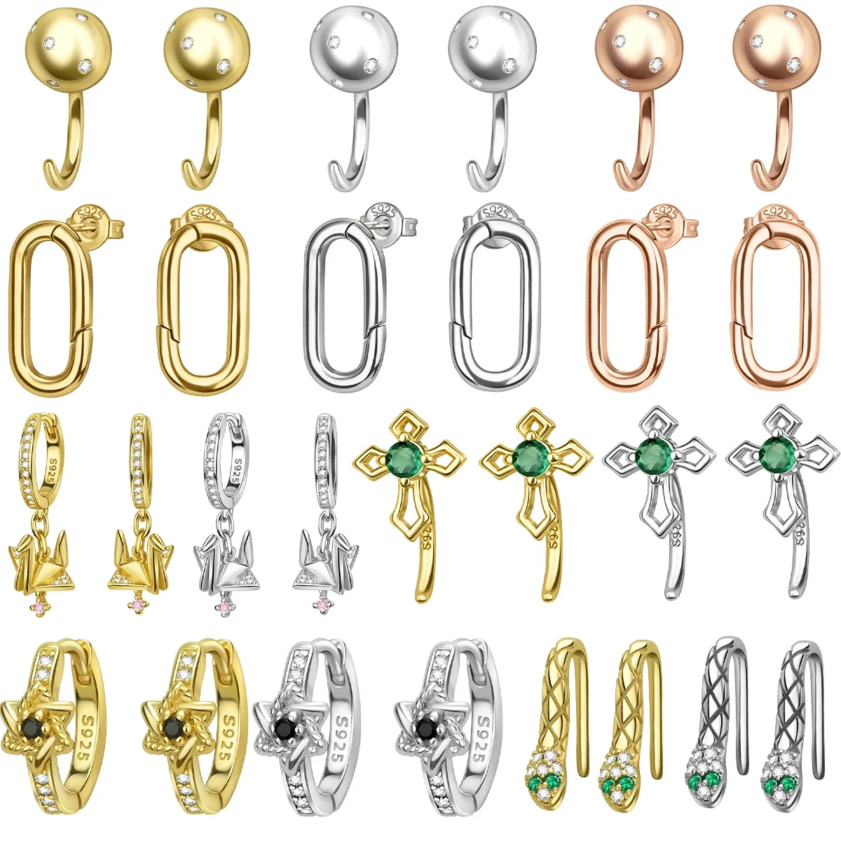 

Minimalist Original 925 Sterling Silver Earrings Snake Paper Crane Heart Hoop Earrings for Women Sweet Fine Jewelry Gift