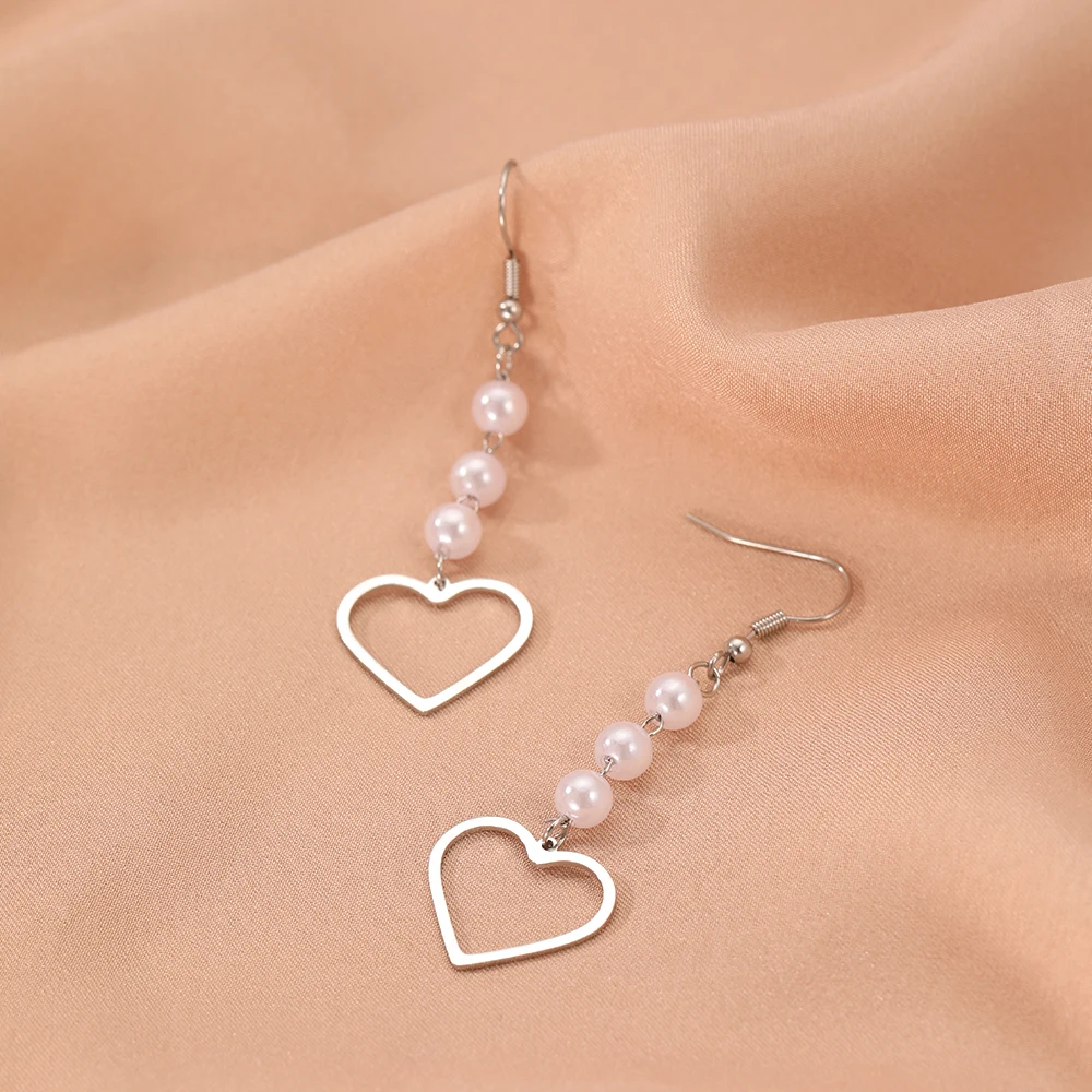 Stainless Steel Earrings Romantic Exquisite Heart Pendant White Imitation Pearl Fashion Dangle Earrings For Women Jewelry Gifts