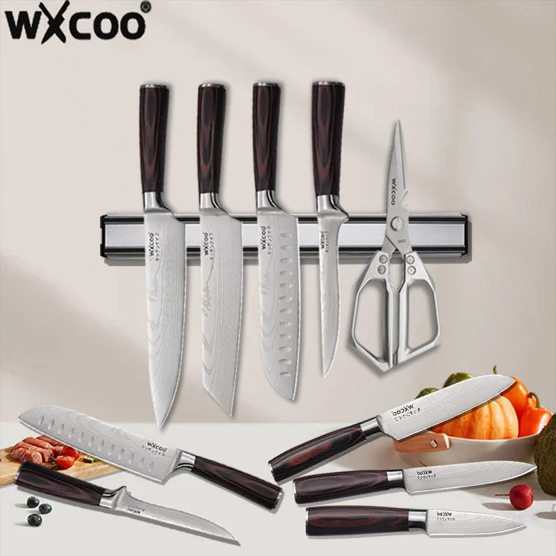 

WXCOO Damascus Chef's Knife Professional Kitchen Boning Knives Santoku Slicing Magnetic Knife Holder Kitchen Accessories