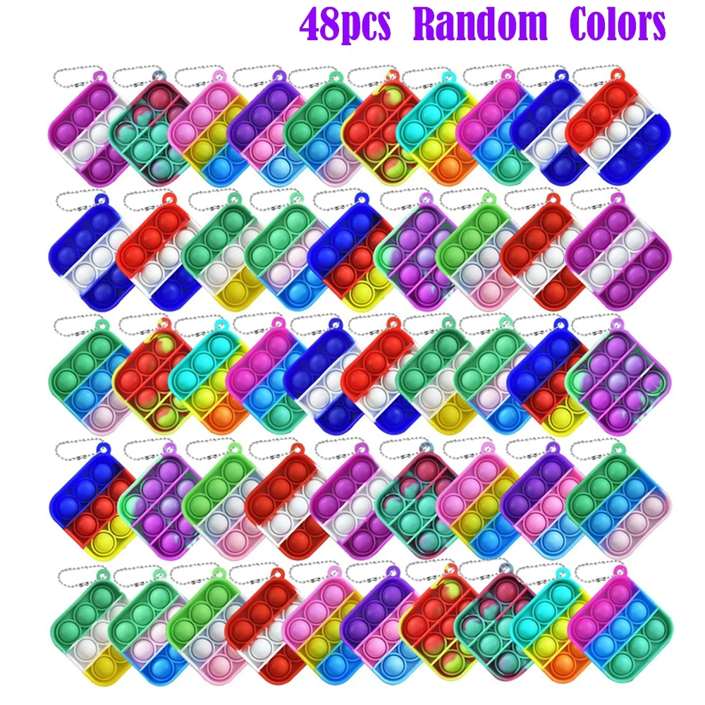 12/24/48Pcs Mini Pop Push Fidget Toys Set Keychain Fidget Toy Anti-Anxiety Stress Relief Hand Toy Pack dla dzieci Dorośli Prezenty