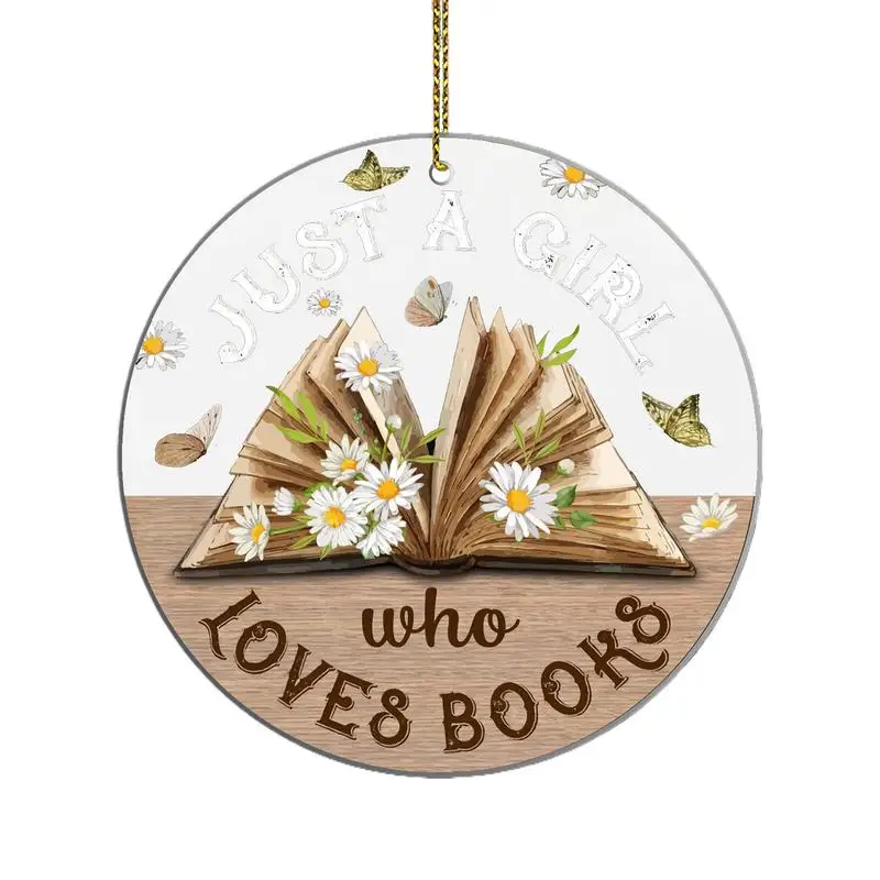 Bookworm Ornament 2D Acrylic Christmas Tree Vintage Pendant Hangable Bookish Decoration for Home Schoolbag Bookshelf Car