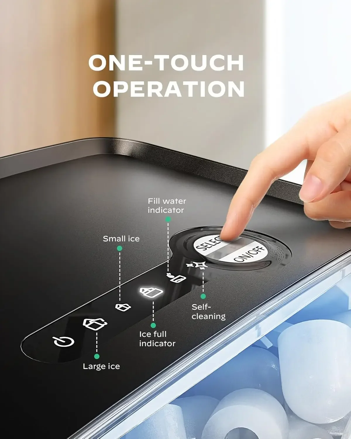 Efficient Countertop Ice Maker produces 9 crystal-clear Cubes in just 6 Mins, yields 26lbs in 24Hrs, includes Self-Cleaning feat