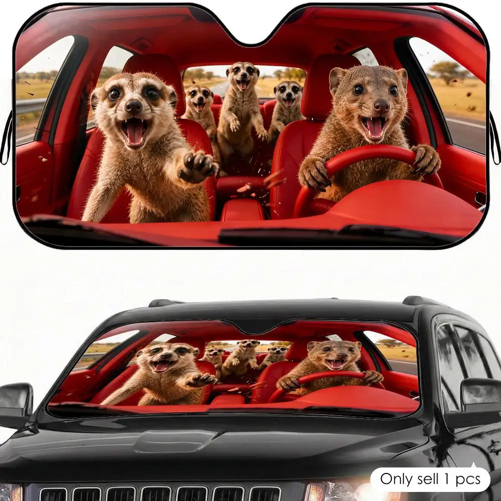 

Meerkat and Mongoose Sun Visor Car Windshield Sunshade UV Protection Reflective Foldable Heat Insulation Cover
