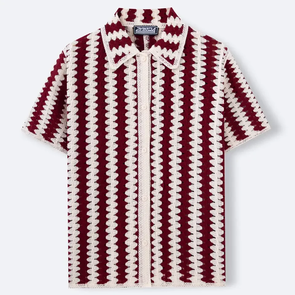 French Style Vintage New Fashion Men's Striped Color-coded Turn-down Collar Short Sleeve Shirts Male