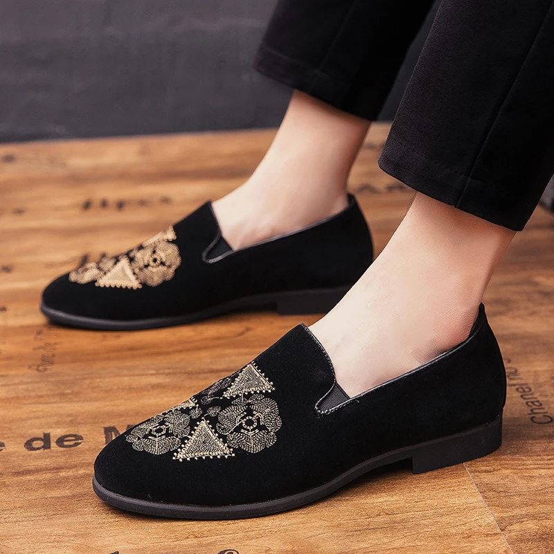 Designer Embroidery Leather Luxury Casual Formal Driving Dress Black Loafers Mens Moccasin Italian Wedding Office Shoes for Men