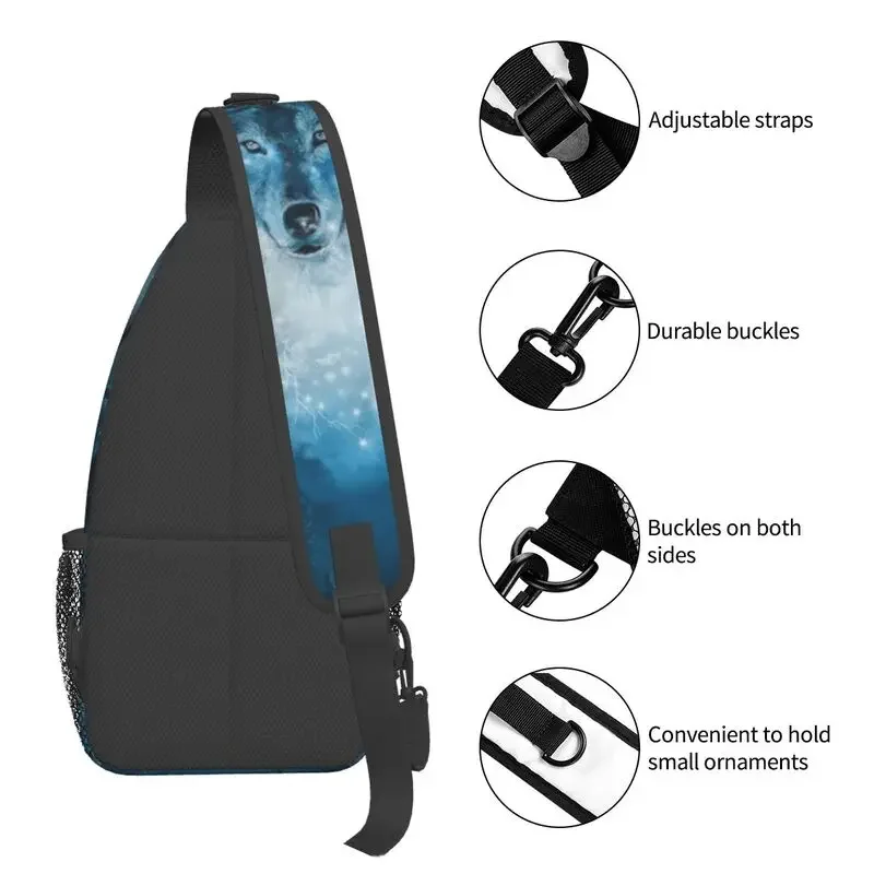 Casual Three Wolves Wolf Crossbody Sling Backpack Men Animal Shoulder Chest Bags for Camping Biking