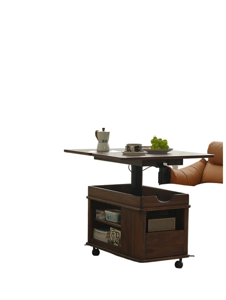 

Retro mobile lift folding coffee table North American black walnut Nordic sofa side few multi-functional bedside table