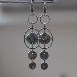Vintage Long Tassel Dangling Earring Creative Geometric Round Inlaid Blue Crystal Earrings For Women Jewelry Fashion Accessories