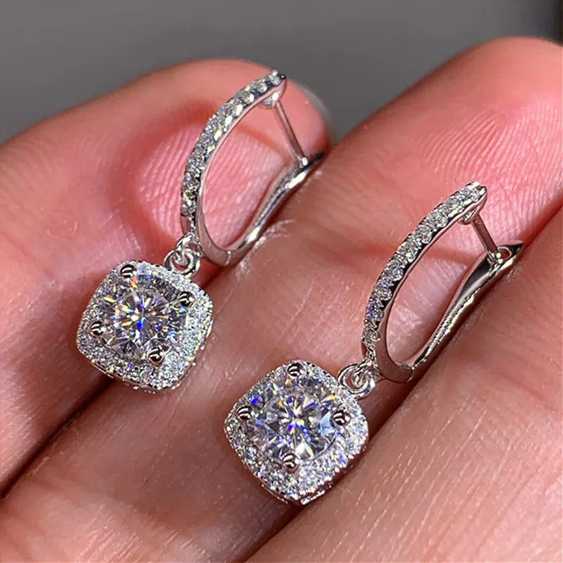 Women's Silver Earrings 2023 Trendy VVS1 Moissanite Hoop Earrings Drop Halo Earrings 925 Sterling Silver Certified Girls Jewelry