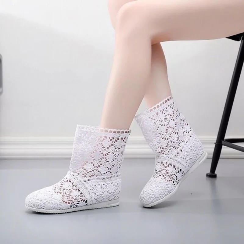 Summer Shoes Breathable Mesh Summer Boots Women Flat Heel Ankle Botas Womens Boots Fashion Cut-Outs Brand ZH262