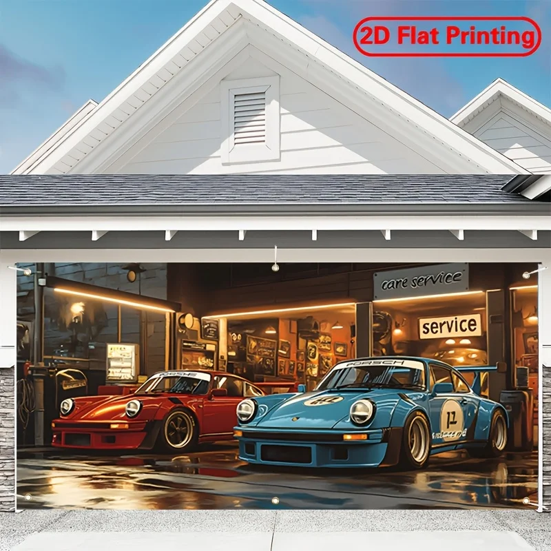 2D-Garagentorbanner – Retro-Garagen-Autoshow-Themen-Partybanner – Allgemeine saisonale Dekoration