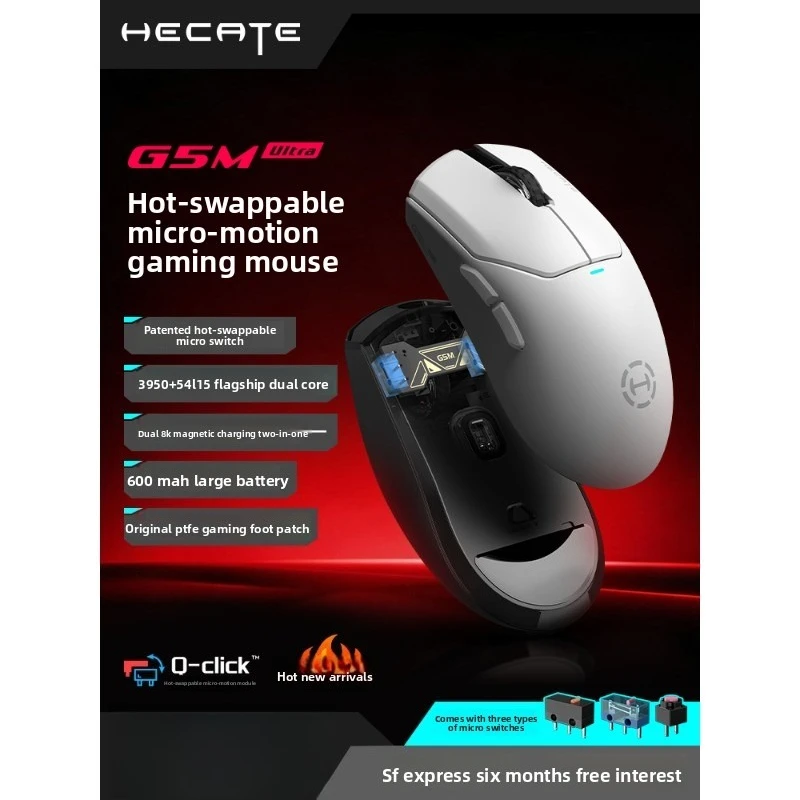 Edifier Gaming G5M Ultra Wireless Mouse, Dual 8K, Hot-swappable & Silent, PAW3950, for Laptops