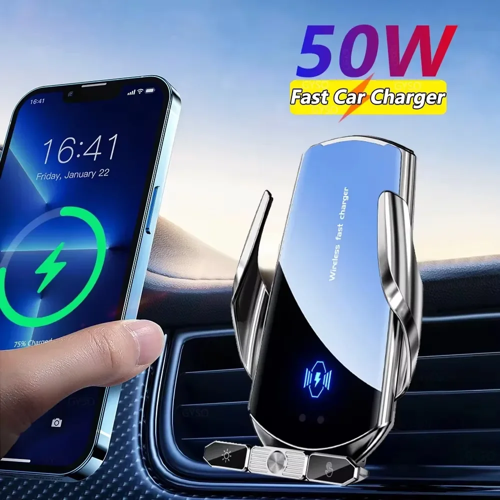 50W Car Wireless Charging Auto Wireless Charger Stand for iPhone 15 14 13 Samsung Xiaomi Air Vent Stand Car Phone Holder Mount