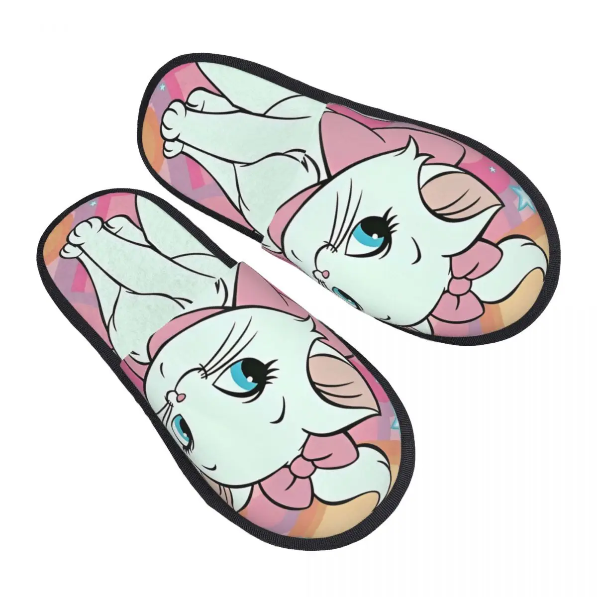 

Плюшевые тапочки Marie Cat для гостиной, уютные домашние меховые тапочки с милым котом, противоскользящие шлепанцы