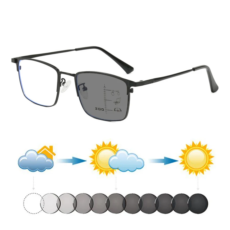 

Новые мужские сверхлегкие очки для бровей из титанового сплава, прогрессивные фотохромные солнцезащитные очки для чтения, мужской вид, ближняя дальняя дальнозоркость, оттенки