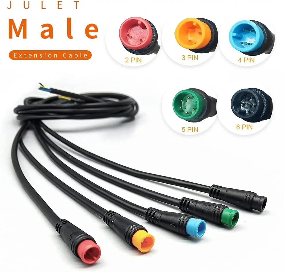 Sensor de cabo de extensão fêmea masculino para motor de bicicleta elétrica, acelerador de polegar, ebike 2 3 4 5 pinos, cabo conector de conversão