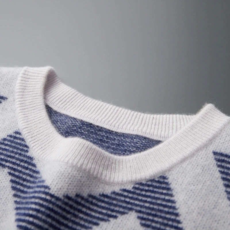 الرجال الخريف الشتاء جديد 100% الكشمير سترة ذات عنق دائرى موضة محبوك الجاكار البلوز العلوي اللون منعت سميكة ملابس رجالي