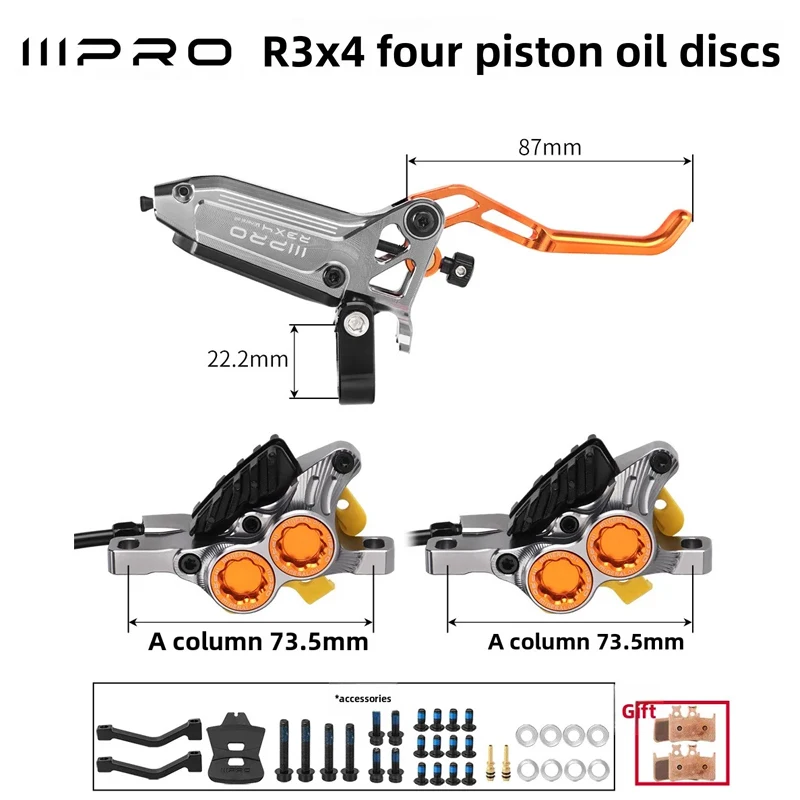 

IIIPRO R3X4 Ultralight Bicycle Hydraulic Brake: 4 Piston, 880/1700mm, Cooling Oil Pressure, for MTB/AM/DH/Road Bikes