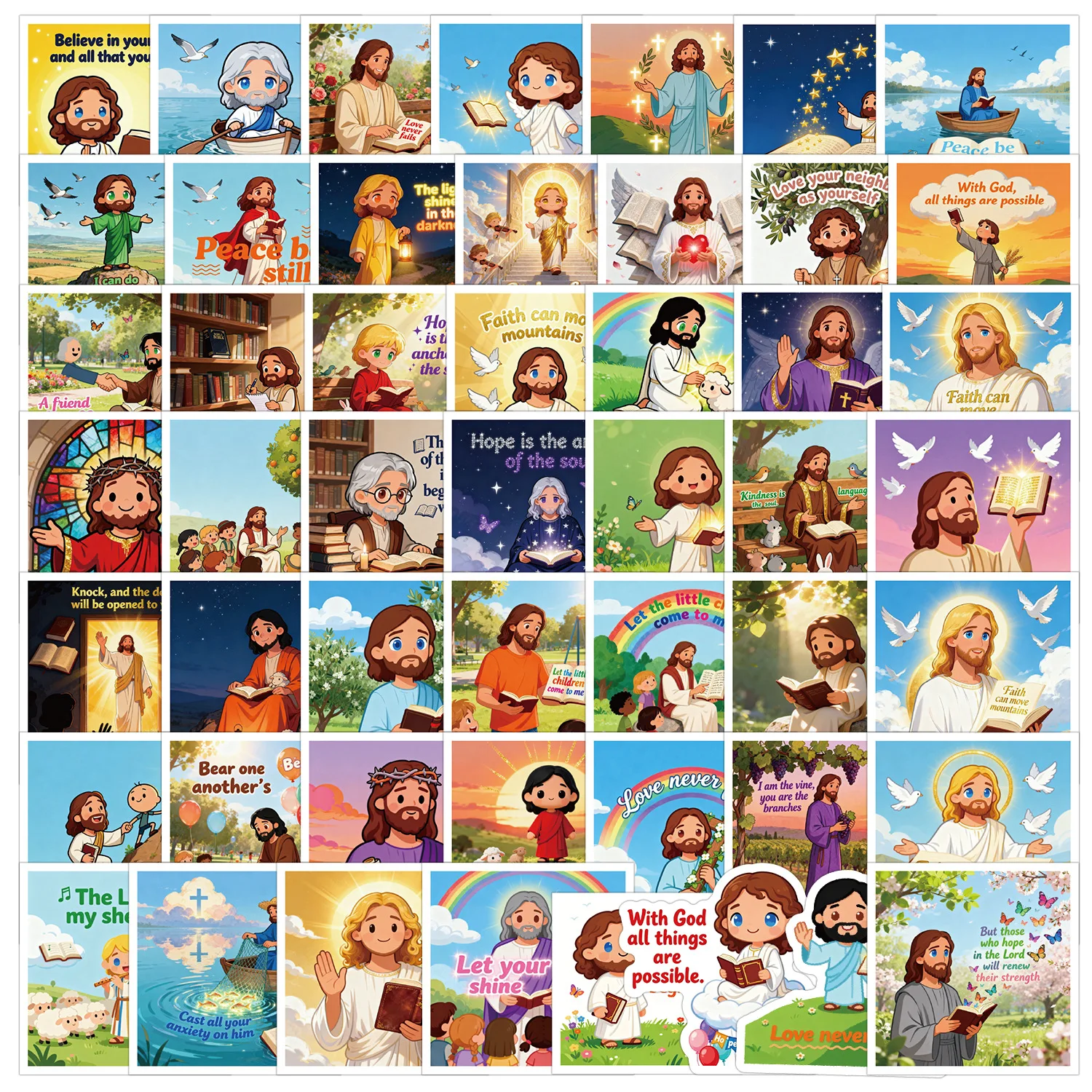10/30/50PCS Jesus Cartoon Square Sticker DIY Phone Laptop Luggage Skateboard Graffiti Decals Fun for Kid