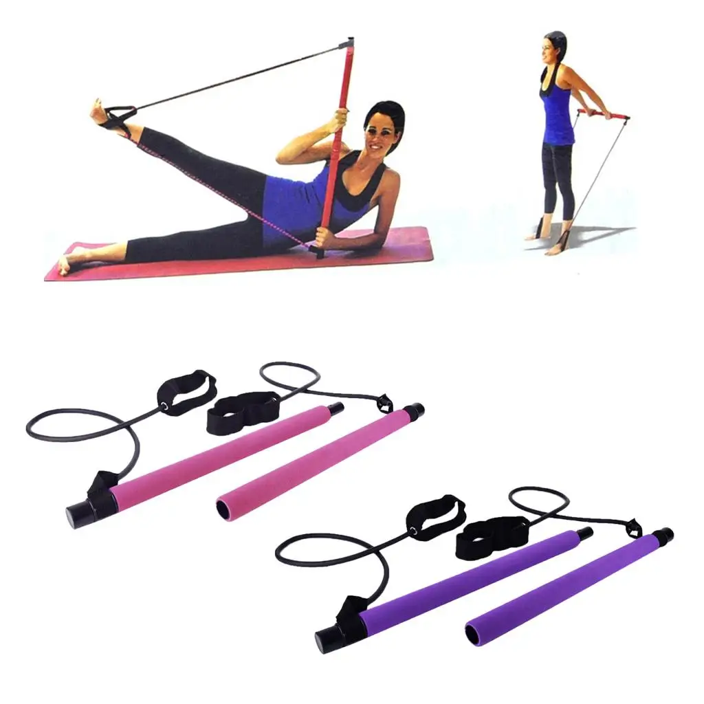 Pilates Bar  Yoga Resistance Band Tube Exercise Stick  Booty Trainer