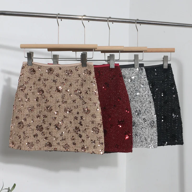 

2025 New Sequin High Waist Slimming A-line Bodycon Mini Skirt Party Cocktail Anti-Slip Skirts Women Sexy Clubwear Evening Dress
