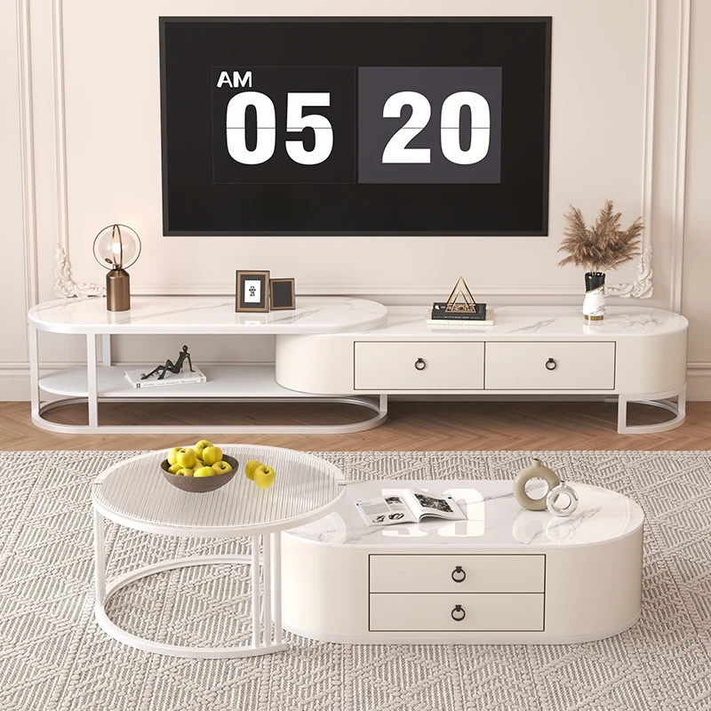 GZ-22 Modern Small Apartment Living Room Home Nordic Light Stone Plate Tea Table TV Cabinet Unit