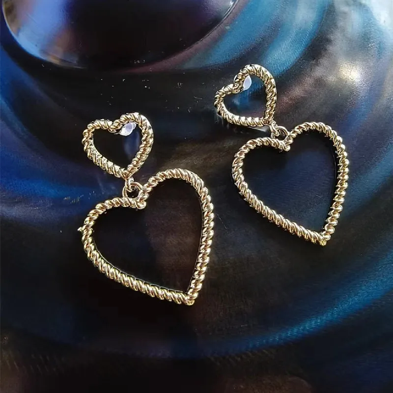 Double Heart Pendant Earrings  Fashion Gewelry Silver Color