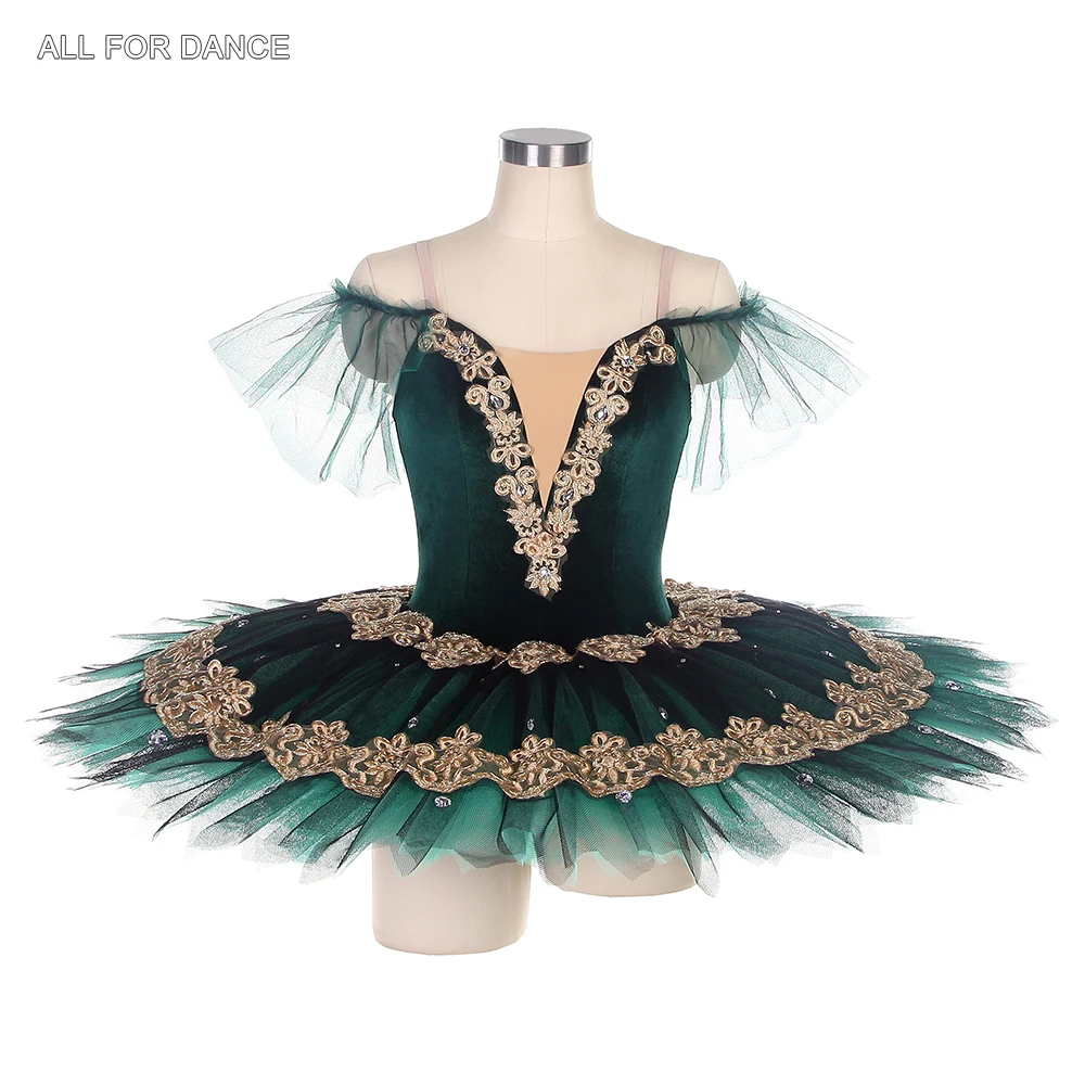 BLL483 New Pre-professional Ballet Tutu Pancake Tutu Girl & Women Stage Performance Ballet Tutu Green Velvet Bodice Tutu