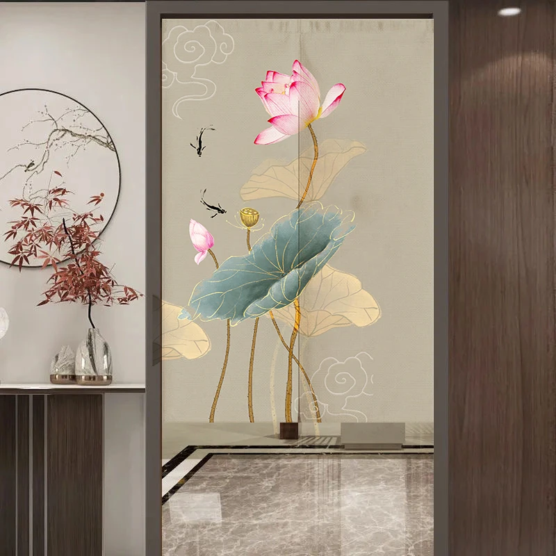Chinese Style Door Curtain Fabric Partition Curtain Home Bedroom Living Room Shelter Curtain Toilet Bathroom Curtain Decoration