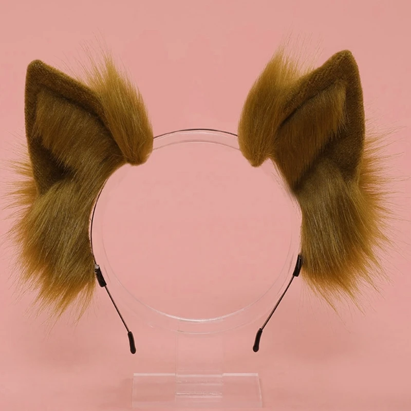 for Cat Faux Fur Ears Headband Solid Color Plush Cosplay Animal Hair Hoop