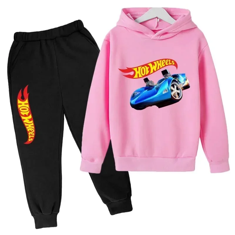 Hot Wheels Bambini Primavera Autunno Tute casual 3-12 anni Ragazzi Ragazze 2 pezzi Pullover Felpa con cappuccio Pantaloni Abiti Set di vestiti per bambini