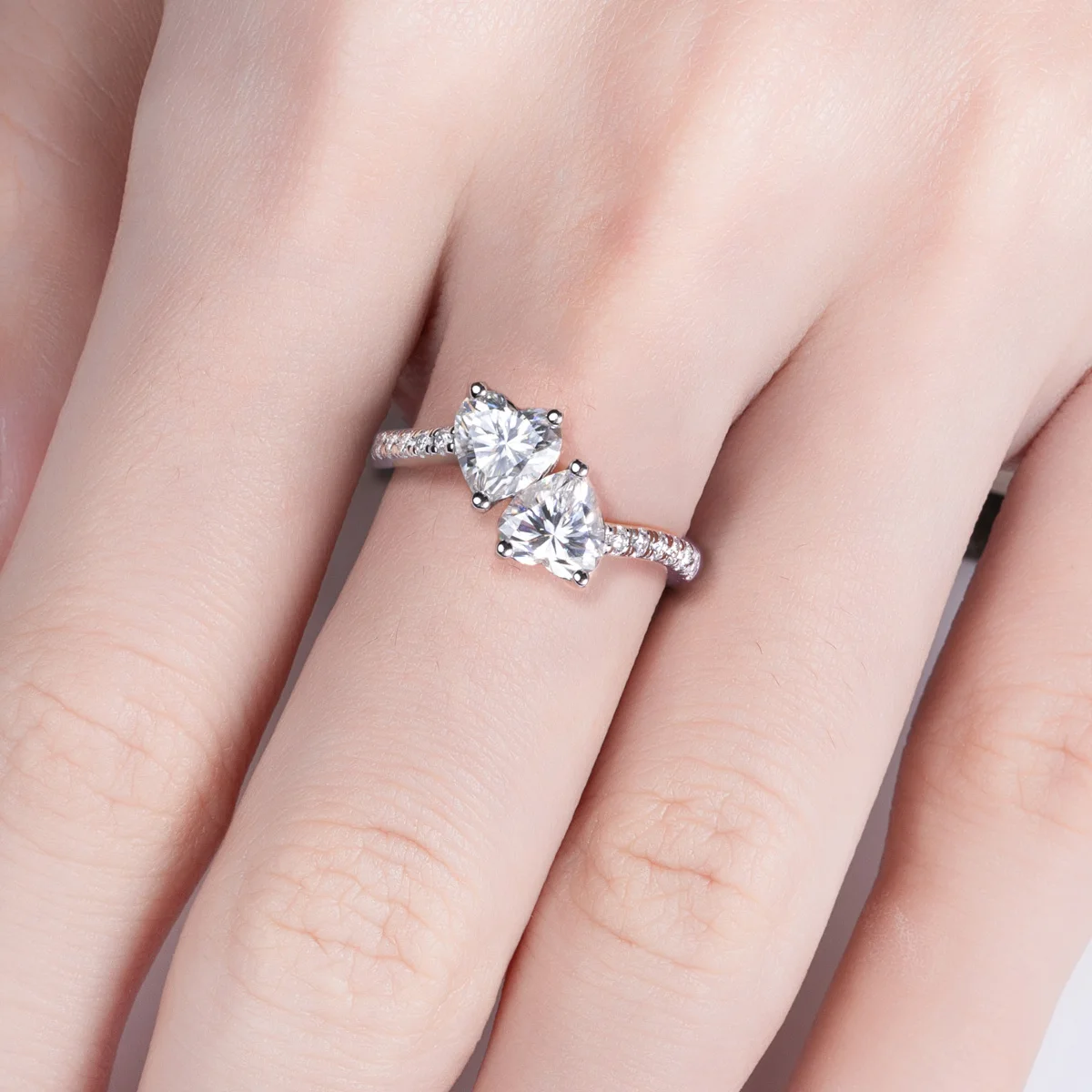 AnuJewel 2ct Heart Moissanite Twins Engagement Ring  D Color VVS1 925 Sterling Silver Wedding Band Rings For Women Gift Jewelry
