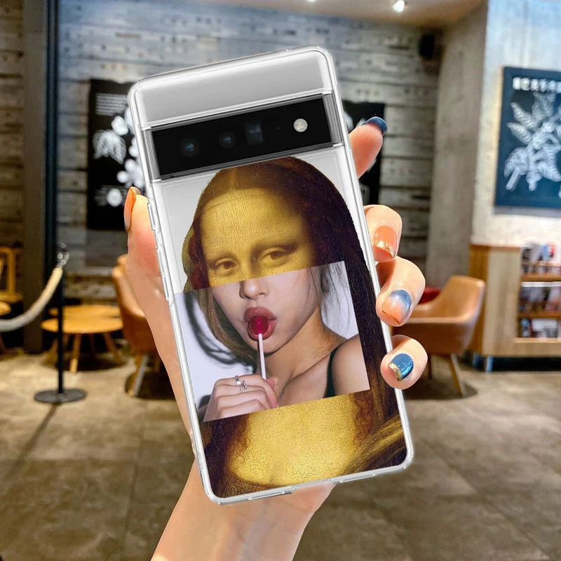 구글 픽셀 9 프로 XL 8 7 6 프로 8A 7A 6A 5 4 5A 4A 3A XL 5G 소프트 TPU 투명 커버, 예술 미학 데이비드 모나리자 휴대폰 케이스