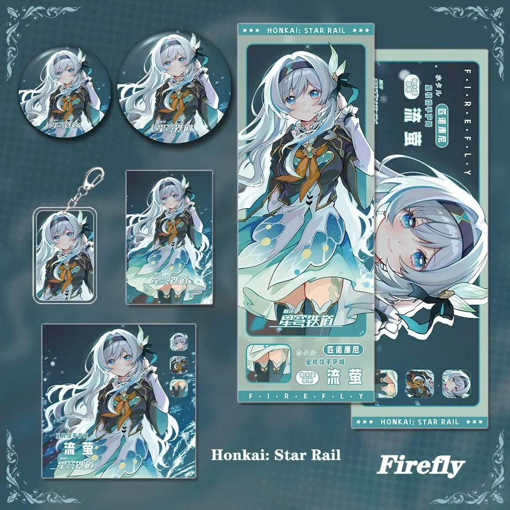 6pcs/1set Firefly Acrylic Key Chain Game Honkai: Star Rail Keychain Anime Figure Badge Pin Cosplay Props Card Jewelry Gift