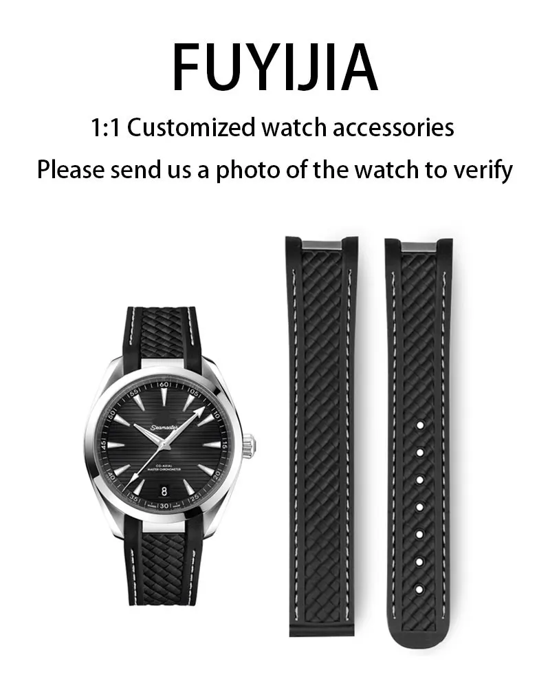 FUYIJIA Custom O-MEGA SEAMASTER 150 Original Watchbands 20MM 21MM Concave Interface Fluororubber Strap Folding Buckle Wristband