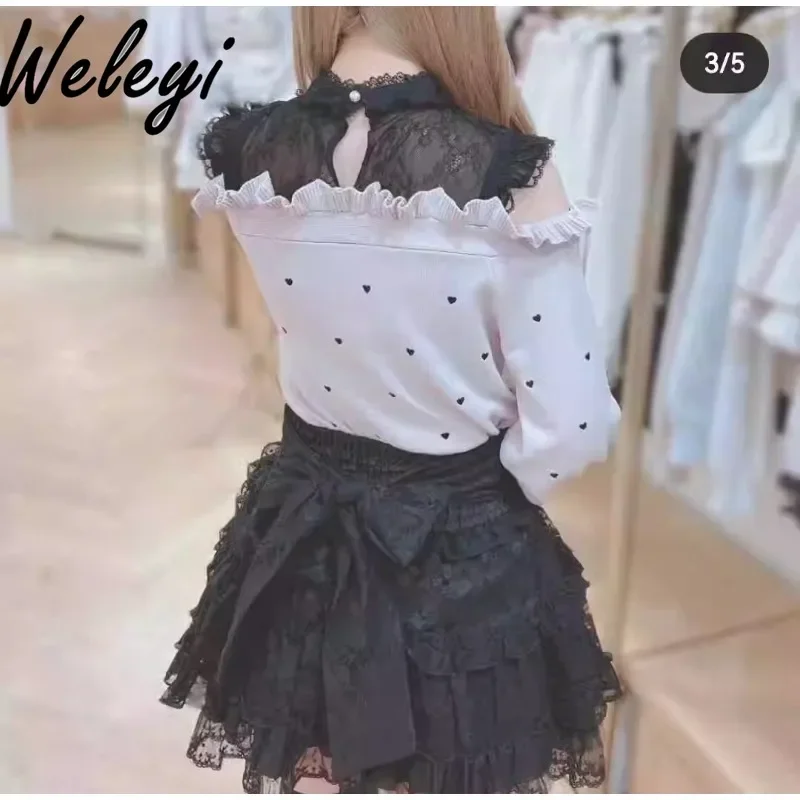 Jirai Kei Super Cute Sweet Girl Mesh Lace Skirt Japanese Fashion Women Clothes 2024 Summer Versatile Tricolor A Line Cake Skirts