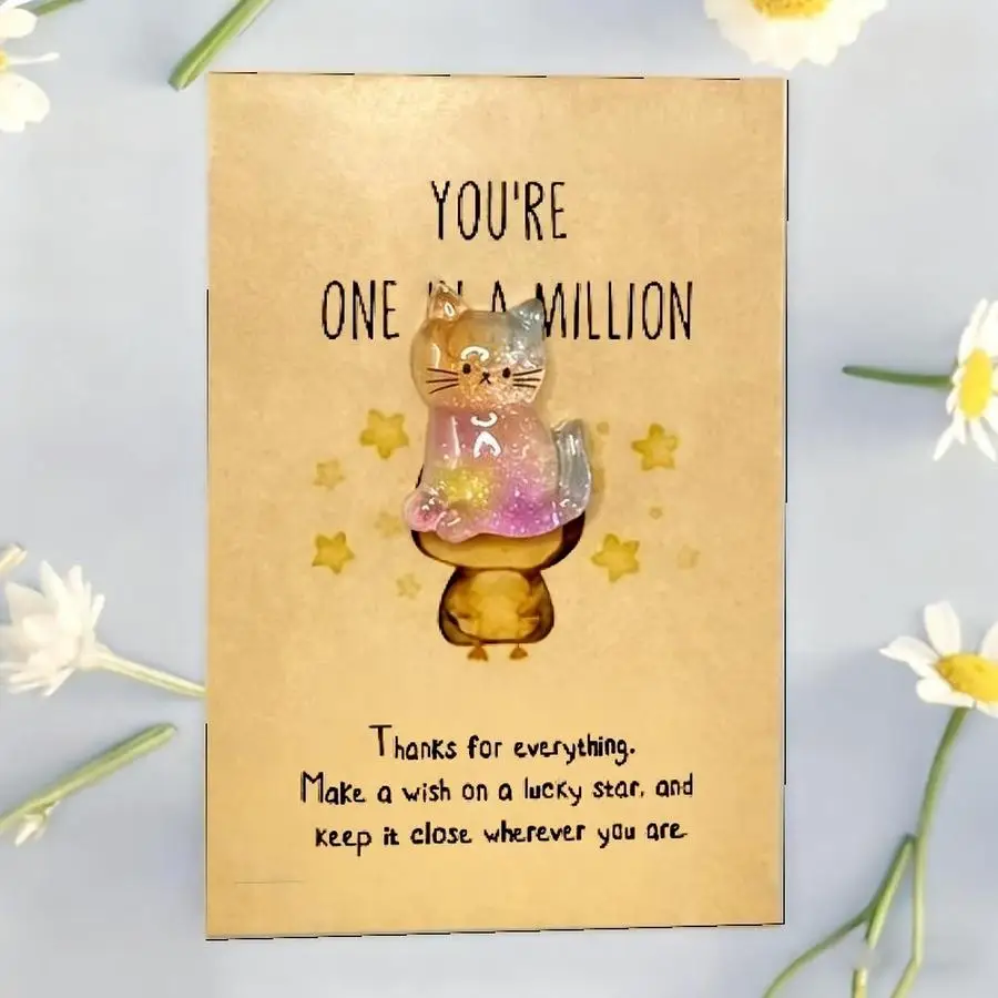 1/5/10/20/50/100pcs Exquisite Shiny Lucky Cat Greeting Card with Resin Kitten Charm, Ideal for Birthdays, Thanksgiving, Christma