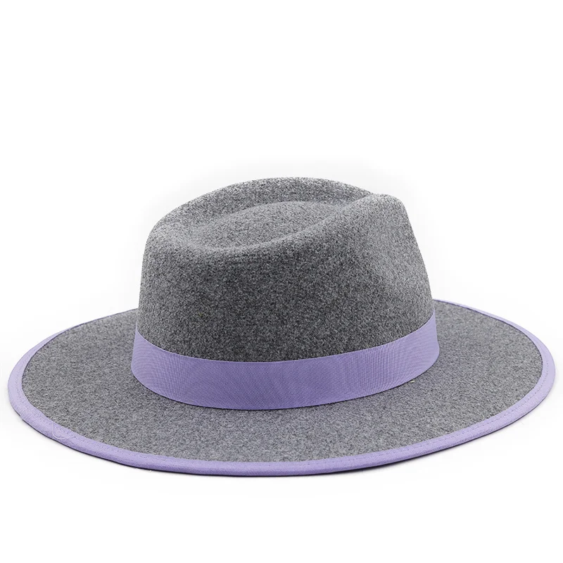Gray Women Men Wool Fedora Hat With Bow Ribbon Gentleman Elegant Lady Winter Autumn Wide Brim Jazz Church Panama Sombrero Cap